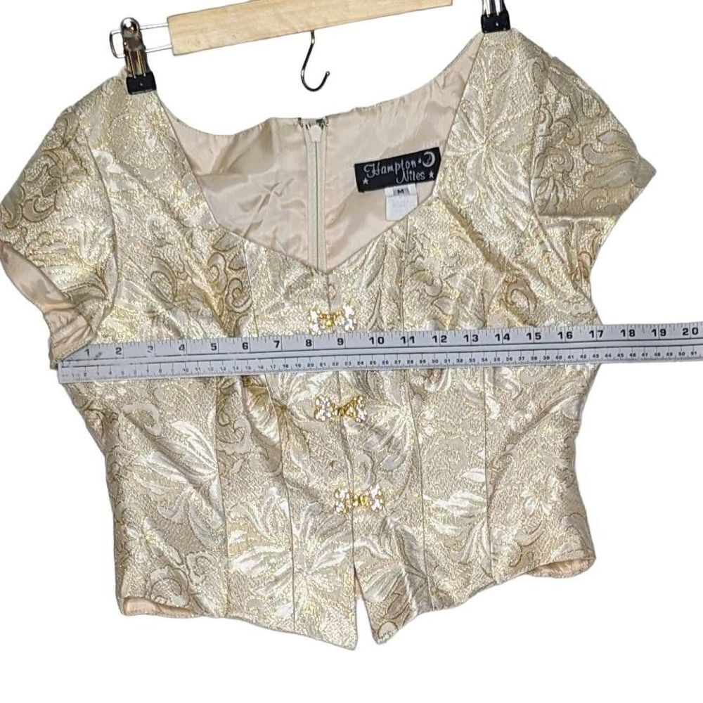 Hampton Nites Embroidered Metallic Cropped Blouse Pleated Skirt Beige Sz Medium - Picture 5 of 15